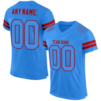 Personalized Powder Blue Powder Blue-Red Mesh Authentic Football Jersey Team Custom Name and Number