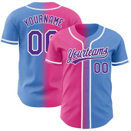 Personalized Powder Blue Purple-Pink Authentic Gradient Fashion Baseball Jersey Team Custom Name and Number