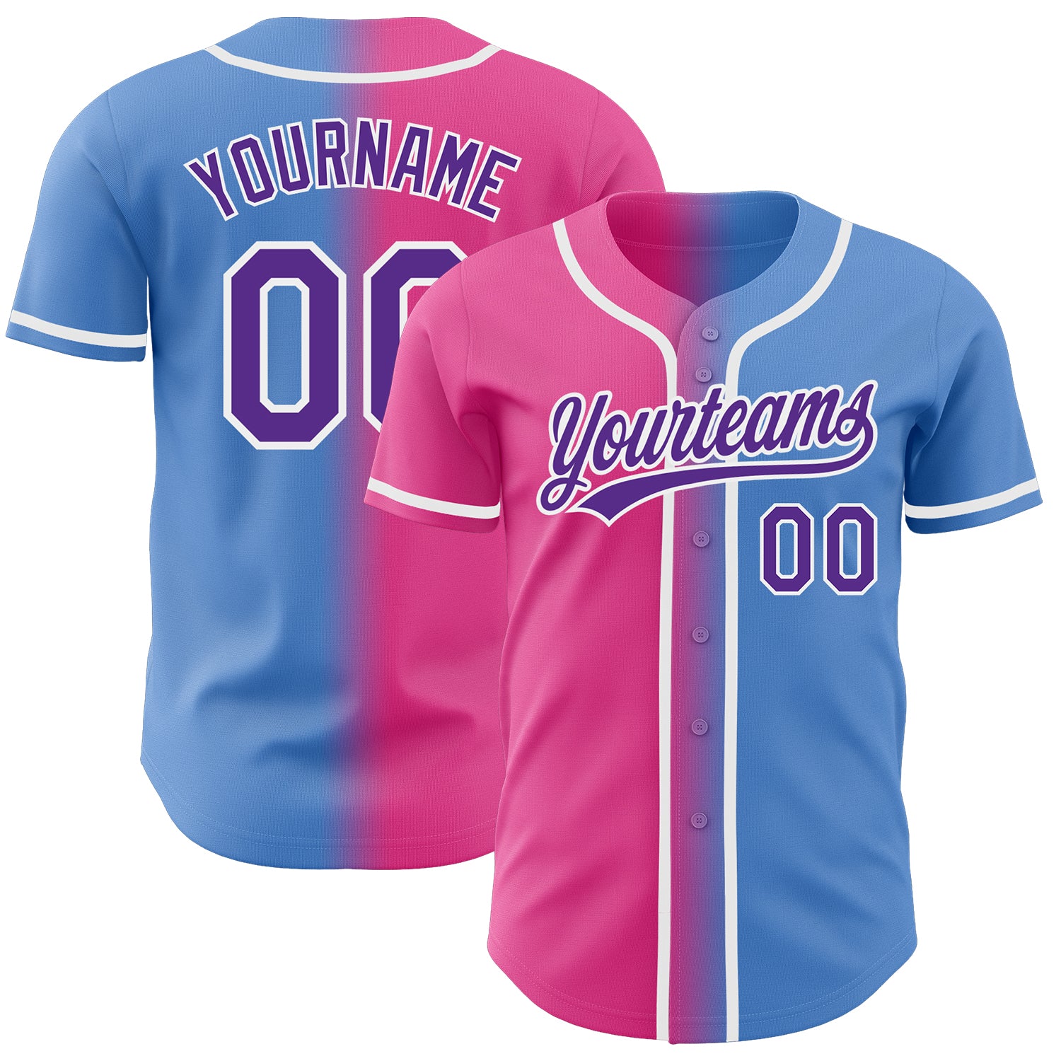 Personalized Powder Blue Purple-Pink Authentic Gradient Fashion Baseball Jersey Team Custom Name and Number
