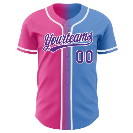 Personalized Powder Blue Purple-Pink Authentic Gradient Fashion Baseball Jersey Team Custom Name and Number