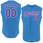 Personalized Powder Blue Purple-White Authentic Sleeveless Baseball Jersey Team Custom Name and Number