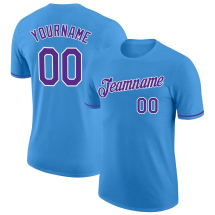 Personalized Powder Blue Purple-White Performance T-Shirt Team Custom Name and Number