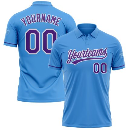 Personalized Powder Blue Purple-White Performance Vapor Golf Polo Shirt Team Custom Name and Number