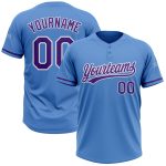 Personalized Powder Blue Purple-White Two-Button Unisex Softball Jersey Team Custom Name and Number