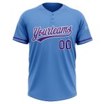 Personalized Powder Blue Purple-White Two-Button Unisex Softball Jersey Team Custom Name and Number