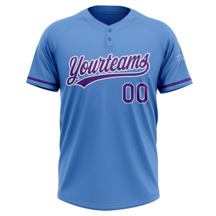 Personalized Powder Blue Purple-White Two-Button Unisex Softball Jersey Team Custom Name and Number