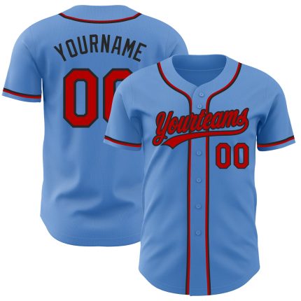 Personalized Powder Blue Red-Black Authentic Baseball Jersey Team Custom Name and Number