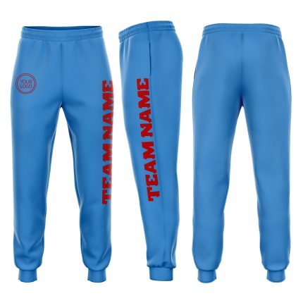 Personalized Powder Blue Red Fleece Jogger Sweatpants Team Custom Name and Number