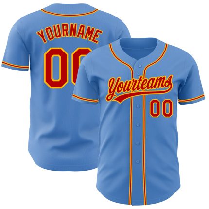 Personalized Powder Blue Red-Gold Authentic Baseball Jersey