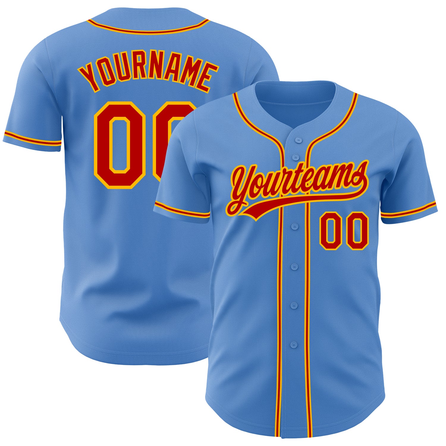 Personalized Powder Blue Red-Gold Authentic Baseball Jersey