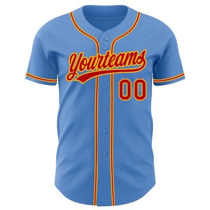 Personalized Powder Blue Red-Gold Authentic Baseball Jersey