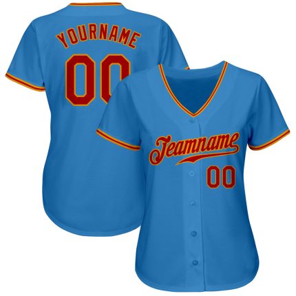 Personalized Powder Blue Red-Gold Authentic Baseball Jersey Team Custom Name and Number