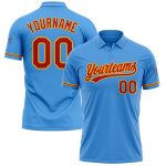 Personalized Powder Blue Red-Gold Performance Vapor Golf Polo Shirt Team Custom Name and Number