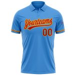 Personalized Powder Blue Red-Gold Performance Vapor Golf Polo Shirt Team Custom Name and Number
