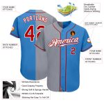 Personalized Powder Blue Red-Gray Authentic Split Fashion Baseball Jersey Team Custom Name and Number