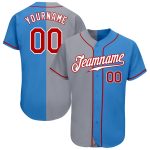 Personalized Powder Blue Red-Gray Authentic Split Fashion Baseball Jersey Team Custom Name and Number