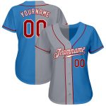 Personalized Powder Blue Red-Gray Authentic Split Fashion Baseball Jersey Team Custom Name and Number