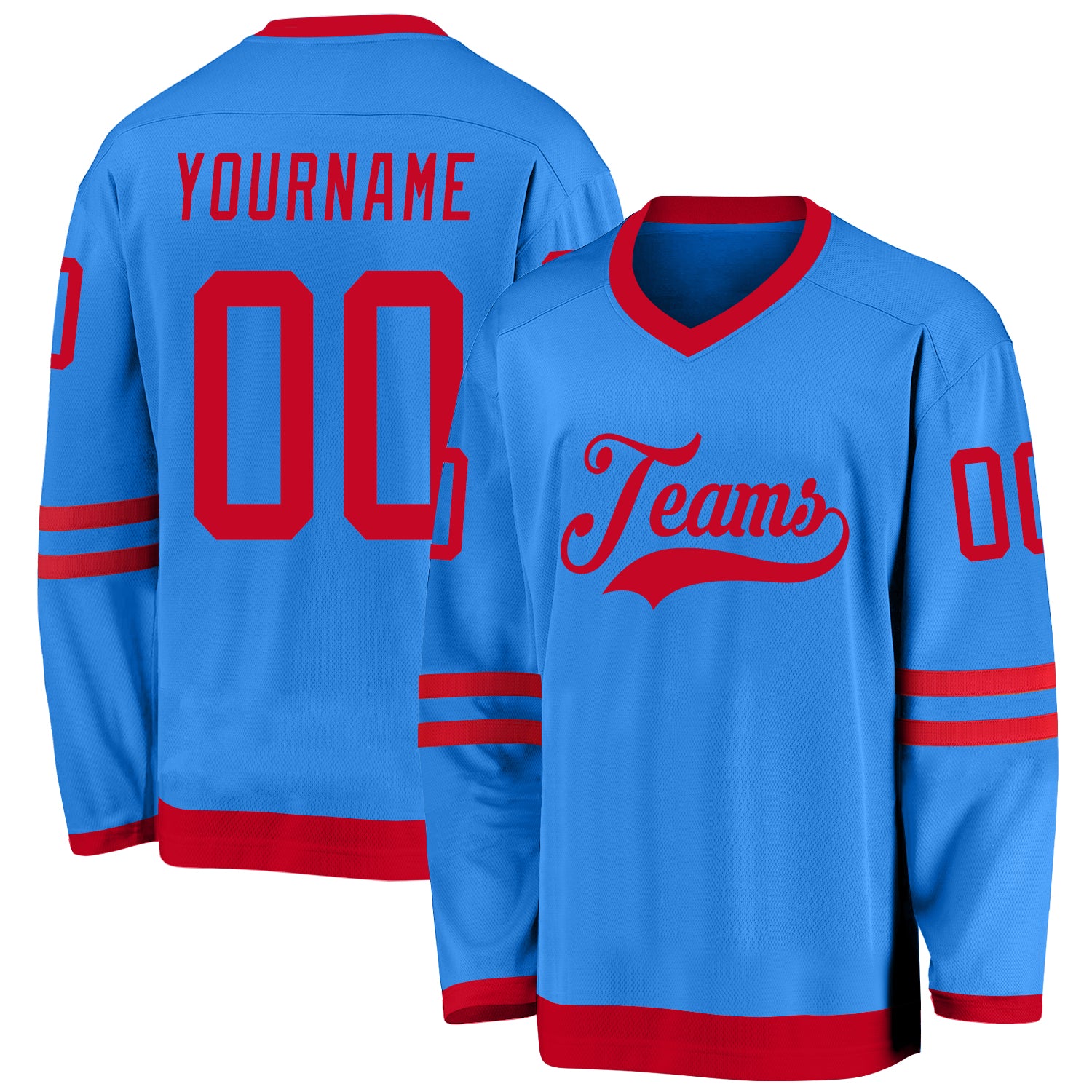 Personalized Powder Blue Red Hockey Jersey Team Custom Name and Number