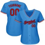 Personalized Powder Blue Red-Navy Authentic Baseball Jersey