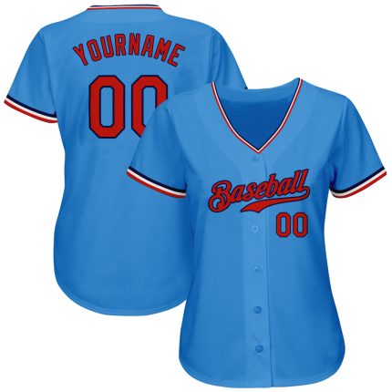 Personalized Powder Blue Red-Navy Authentic Baseball Jersey