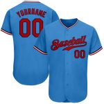 Personalized Powder Blue Red-Navy Authentic Baseball Jersey