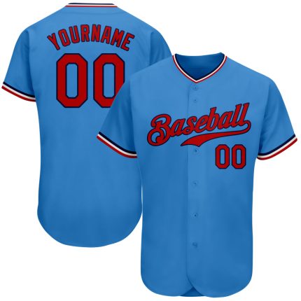 Personalized Powder Blue Red-Navy Authentic Baseball Jersey
