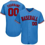 Personalized Powder Blue Red-Navy Authentic Baseball Jersey Team Custom Name and Number