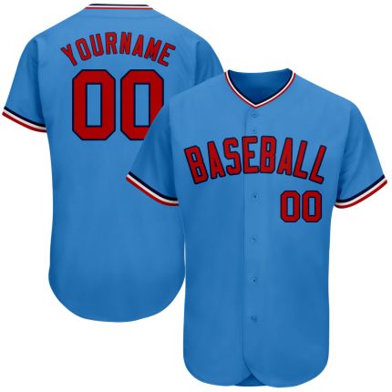 Personalized Powder Blue Red-Navy Authentic Baseball Jersey Team Custom Name and Number