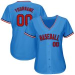 Personalized Powder Blue Red-Navy Authentic Baseball Jersey Team Custom Name and Number