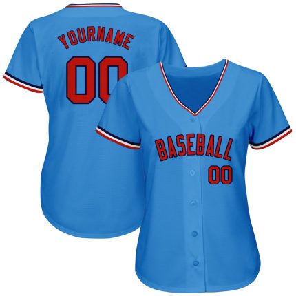 Personalized Powder Blue Red-Navy Authentic Baseball Jersey Team Custom Name and Number