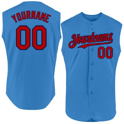 Personalized Powder Blue Red-Navy Authentic Sleeveless Baseball Jersey Team Custom Name and Number