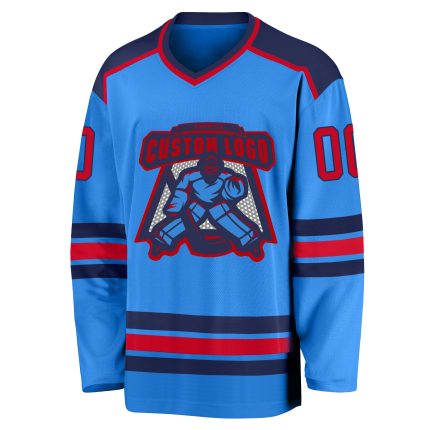 Personalized Powder Blue Red-Navy Hockey Jersey
