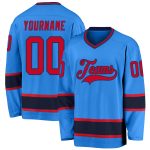 Personalized Powder Blue Red-Navy Hockey Jersey Team Custom Name and Number