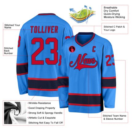 Personalized Powder Blue Red-Navy Hockey Jersey Team Custom Name and Number