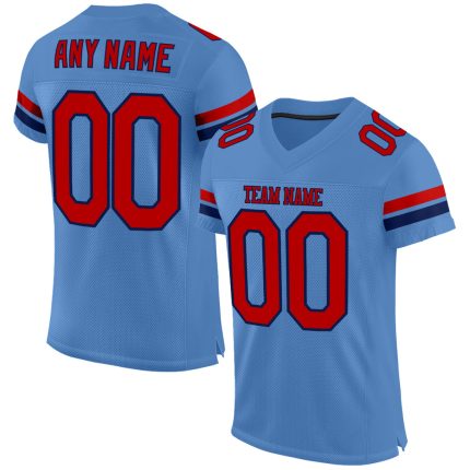 Personalized Powder Blue Red-Navy Mesh Authentic Football Jersey