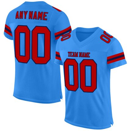 Personalized Powder Blue Red-Navy Mesh Authentic Football Jersey Team Custom Name and Number