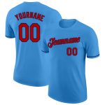 Personalized Powder Blue Red-Navy Performance T-Shirt Team Custom Name and Number