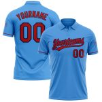 Personalized Powder Blue Red-Navy Performance Vapor Golf Polo Shirt Team Custom Name and Number