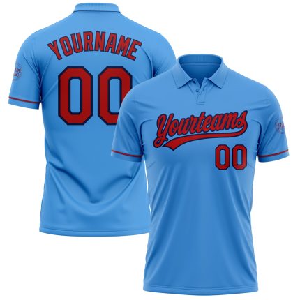 Personalized Powder Blue Red-Navy Performance Vapor Golf Polo Shirt Team Custom Name and Number