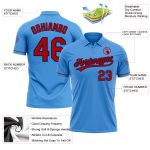 Personalized Powder Blue Red-Navy Performance Vapor Golf Polo Shirt Team Custom Name and Number
