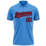 Personalized Powder Blue Red-Navy Performance Vapor Golf Polo Shirt Team Custom Name and Number
