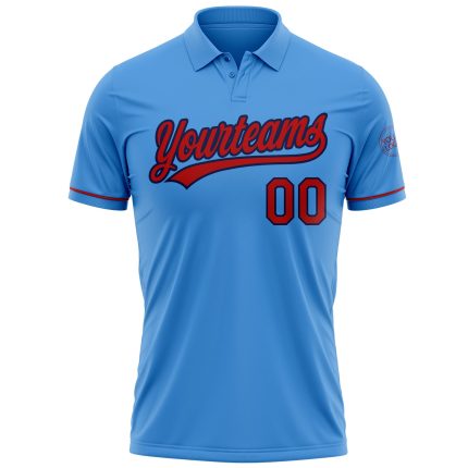 Personalized Powder Blue Red-Navy Performance Vapor Golf Polo Shirt Team Custom Name and Number