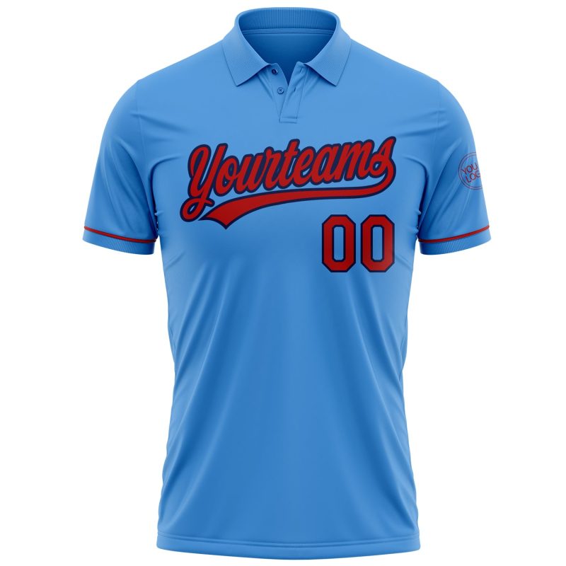 Personalized Powder Blue Red-Navy Performance Vapor Golf Polo Shirt Team Custom Name and Number