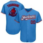 Personalized Powder Blue Red-Navy Pinstripe Red Authentic Baseball Jersey Team Custom Name and Number
