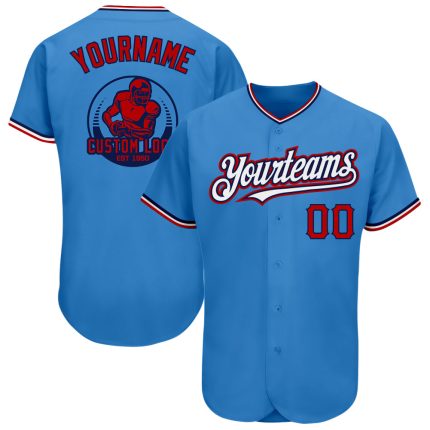 Personalized Powder Blue Red-Navy Pinstripe Red Authentic Baseball Jersey Team Custom Name and Number