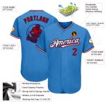 Personalized Powder Blue Red-Navy Pinstripe Red Authentic Baseball Jersey Team Custom Name and Number