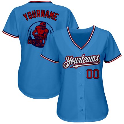 Personalized Powder Blue Red-Navy Pinstripe Red Authentic Baseball Jersey Team Custom Name and Number