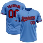 Personalized Powder Blue Red-Navy Two-Button Unisex Softball Jersey Team Custom Name and Number