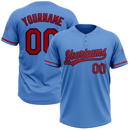 Personalized Powder Blue Red-Navy Two-Button Unisex Softball Jersey Team Custom Name and Number