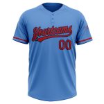 Personalized Powder Blue Red-Navy Two-Button Unisex Softball Jersey Team Custom Name and Number